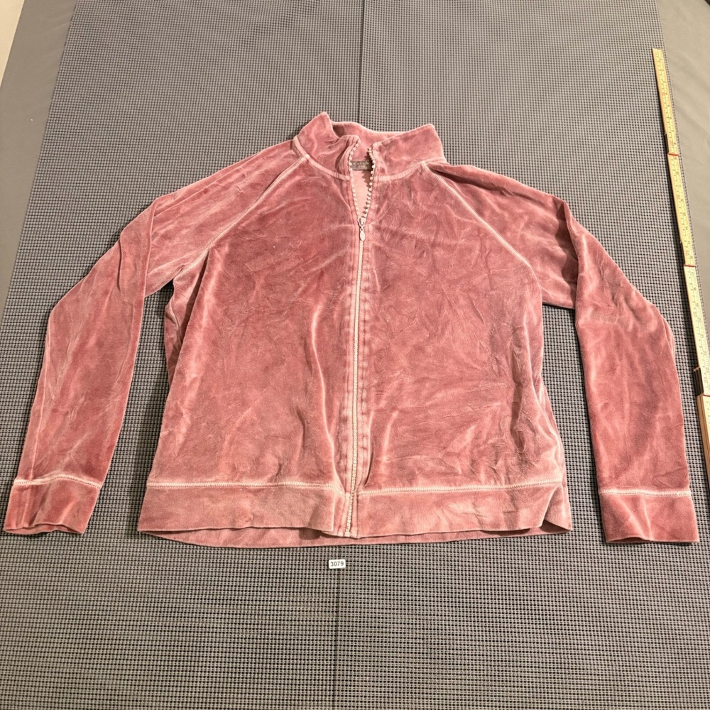 Kate Hill Casual Women XL Pink Velour Zip Up Mock Neck Jacket
